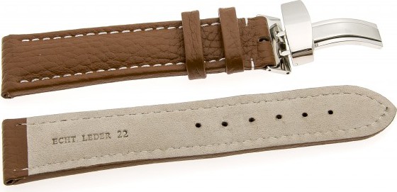   Uhrenarmband Eptide XXL Kippfaltschließe - Leder, genarbt, XXL-Größen - hellbraun mit weißer Naht 