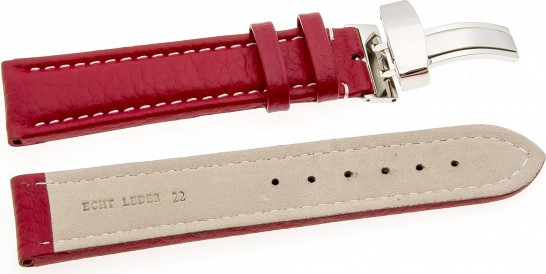   Uhrenarmband Eptide Kippfaltschließe - Leder, genarbt - rot mit weißer Naht 