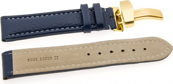   Uhrenarmband Eptide Kippfaltschließe - Leder, genarbt - dunkelblau mit weißer Naht 