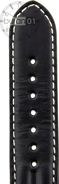   Uhrenarmband DP 107 Kippfaltschließe - Leder, glatt - schwarz mit weißer Naht 