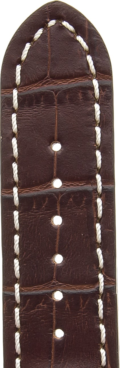   Uhrenarmband Kroko Look 17J Kippfaltschließe - Extra gepolstert, Leder, geprägt - dunkelbraun mit weißer Naht 