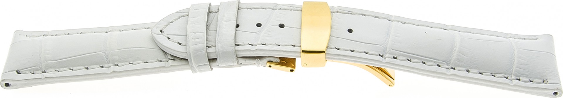   Uhrenarmband Kroko Look 17J Kippfaltschließe - Extra gepolstert, Leder, geprägt - weiß 