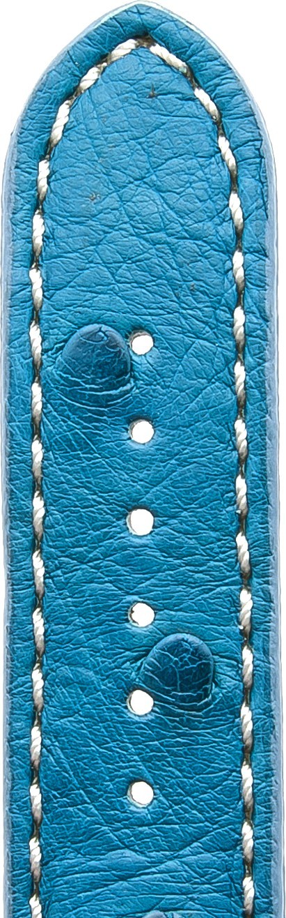   Uhrenarmband 17J Kippfaltschließe - Echt Strauß - blau mit weißer Naht 