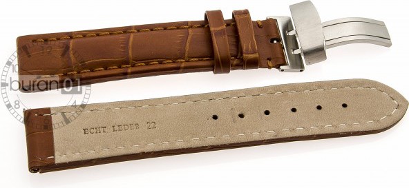   Uhrenarmband Kroko look Kippfaltschließe - Leder, geprägt - braun 