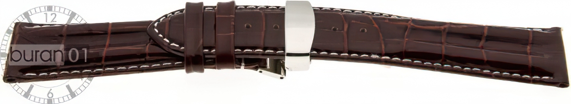   Uhrenarmband Kroko look Kippfaltschließe - Leder, geprägt - rotbraun mit weißer Naht 