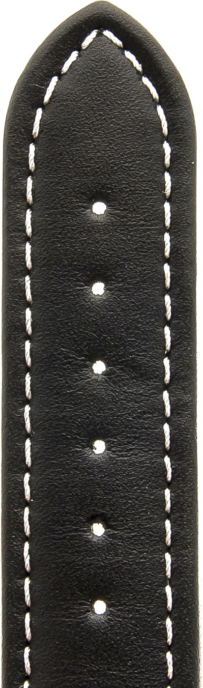   Uhrenarmband Kippfaltschließe - Leder, glatt - schwarz mit weißer Naht 