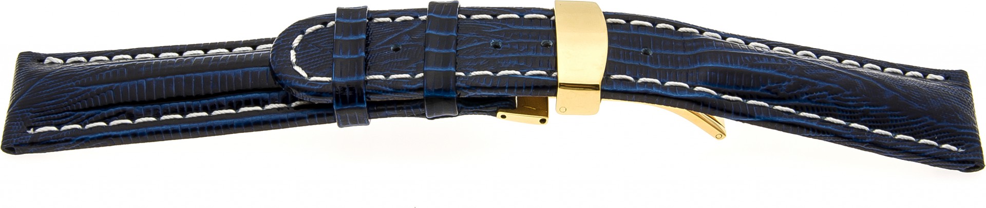   Uhrenarmband Texas Kippfaltschließe - Leder, geprägt - dunkelblau mit weißer Naht 