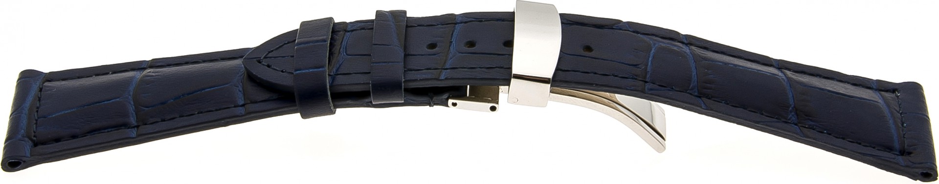   Uhrenarmband Kroko Look 71C Kippfaltschließe - Leder, geprägt - dunkelblau mit blauer Naht 
