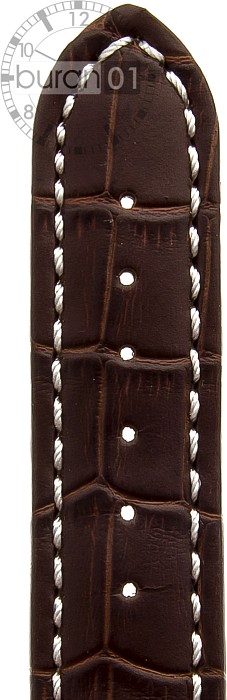   Uhrenarmband Kroko look XXL Kippfaltschließe - Leder, geprägt, XXL-Größen - dunkelbraun mit weißer Naht 