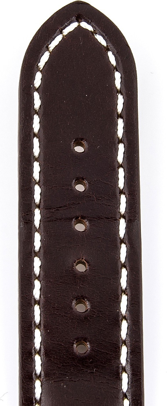   Uhrenarmband Sattelleder Kippfaltschließe - Extra gepolstert, Leder, glatt - dunkelbraun mit weißer Naht 