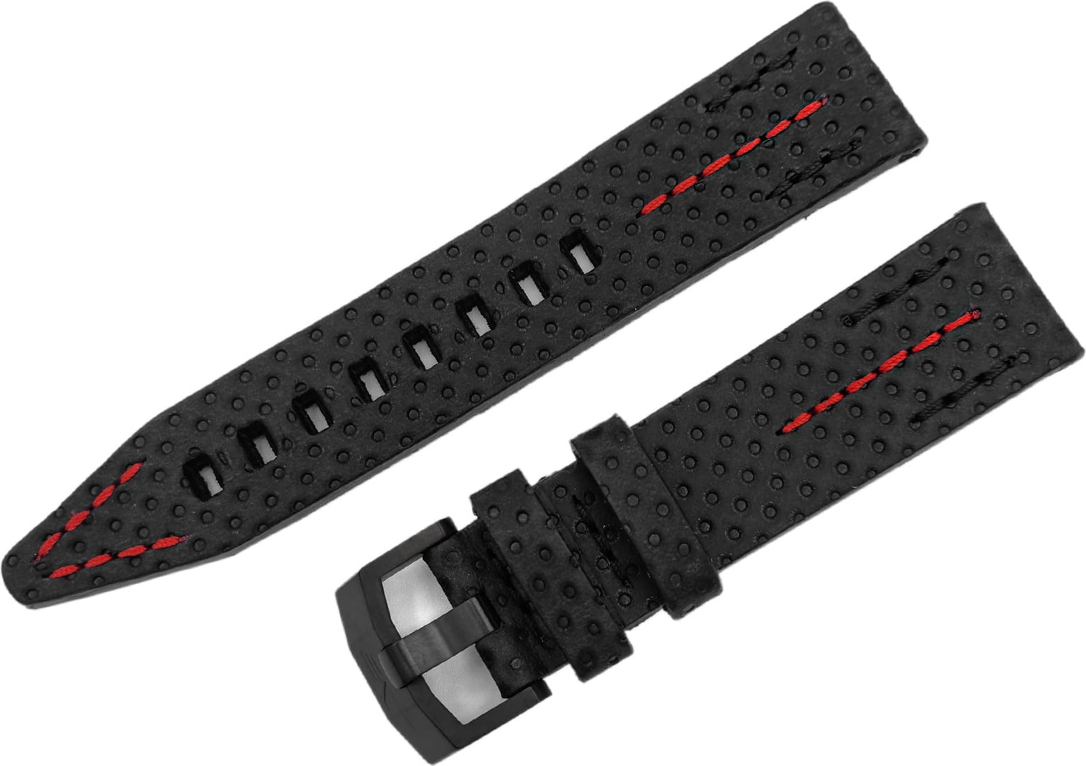   Engine Armband aus vegetabilem Leder / 22 mm / schwarz / rot / Schließe schwarz 