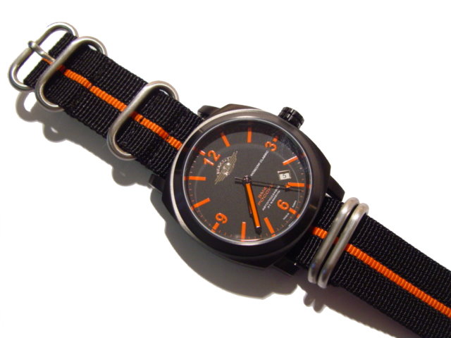  Zulu Uhrenarmband - Nylon Militär - schwarz mit orange streifen 