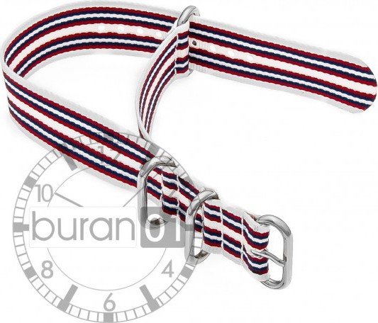  Zulu Uhrenarmband - Nylon Militär - weiß-rot-blau-weiß doppelt Streifen 