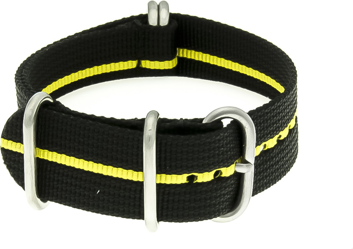  Zulu Uhrenarmband - Nylon Militär - schwarz-gelb Streifen 