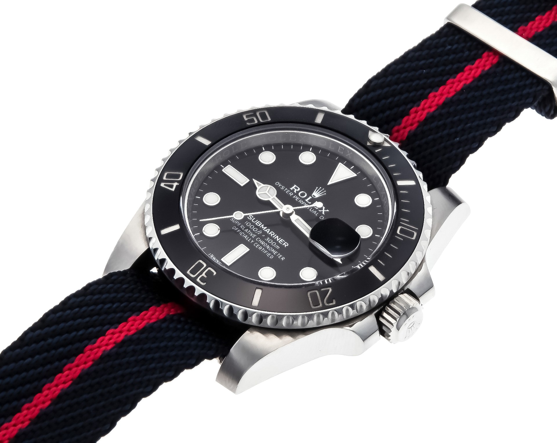  Nylon Uhrenarmband schwarz-blau-rot Streifen 