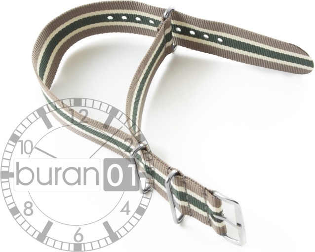   Uhrenarmabnd Nylon Textil olive-weiß-grün 