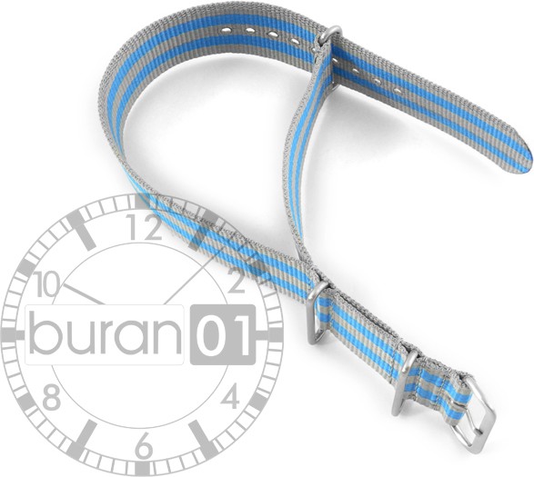   Uhrenarmband - Dorn - Nylon Militär - blau-grau gestreift 