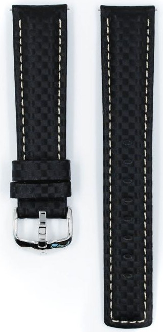   Uhrenarmband Hirsch Carbon Dornschließe - Leder, extra stark, Wasserfest - schwarz mit weißer Naht 