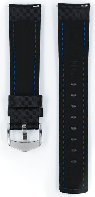   Uhrenarmband Hirsch Carbon Dornschließe - Leder, extra stark, Wasserfest - schwarz mit weißer Naht 