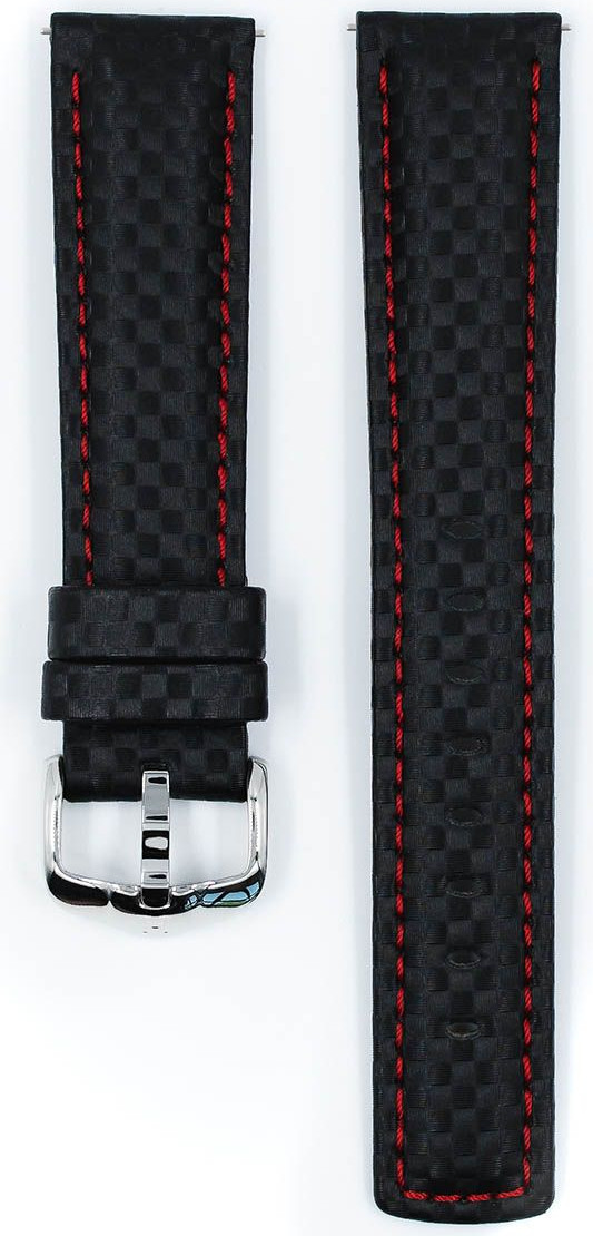   Uhrenarmband Hirsch Carbon Dornschließe - Leder, extra stark, Wasserfest - schwarz mit roter Naht 