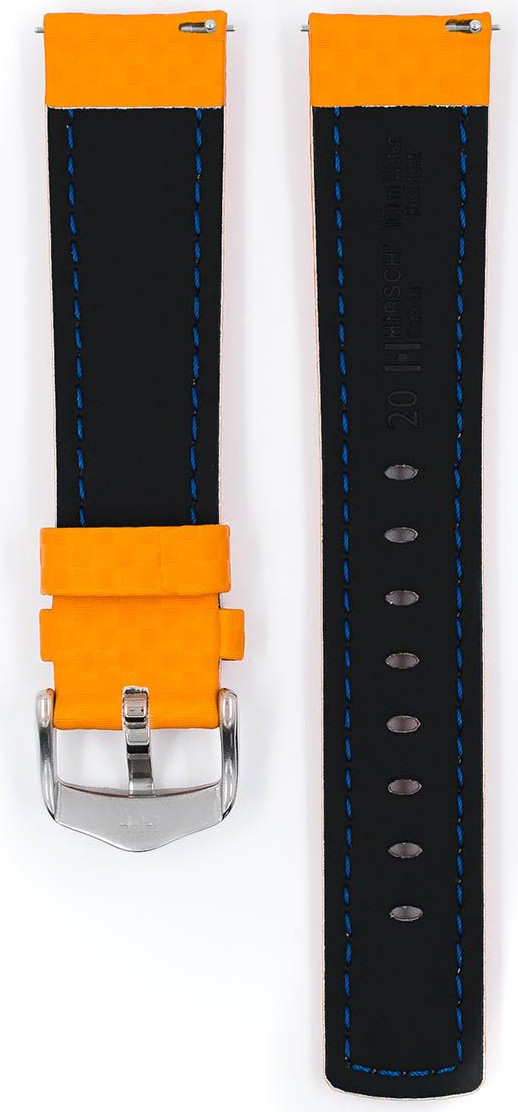   Uhrenarmband Hirsch Carbon Dornschließe - Leder, extra stark, Wasserfest - Orange mit weißer Naht 