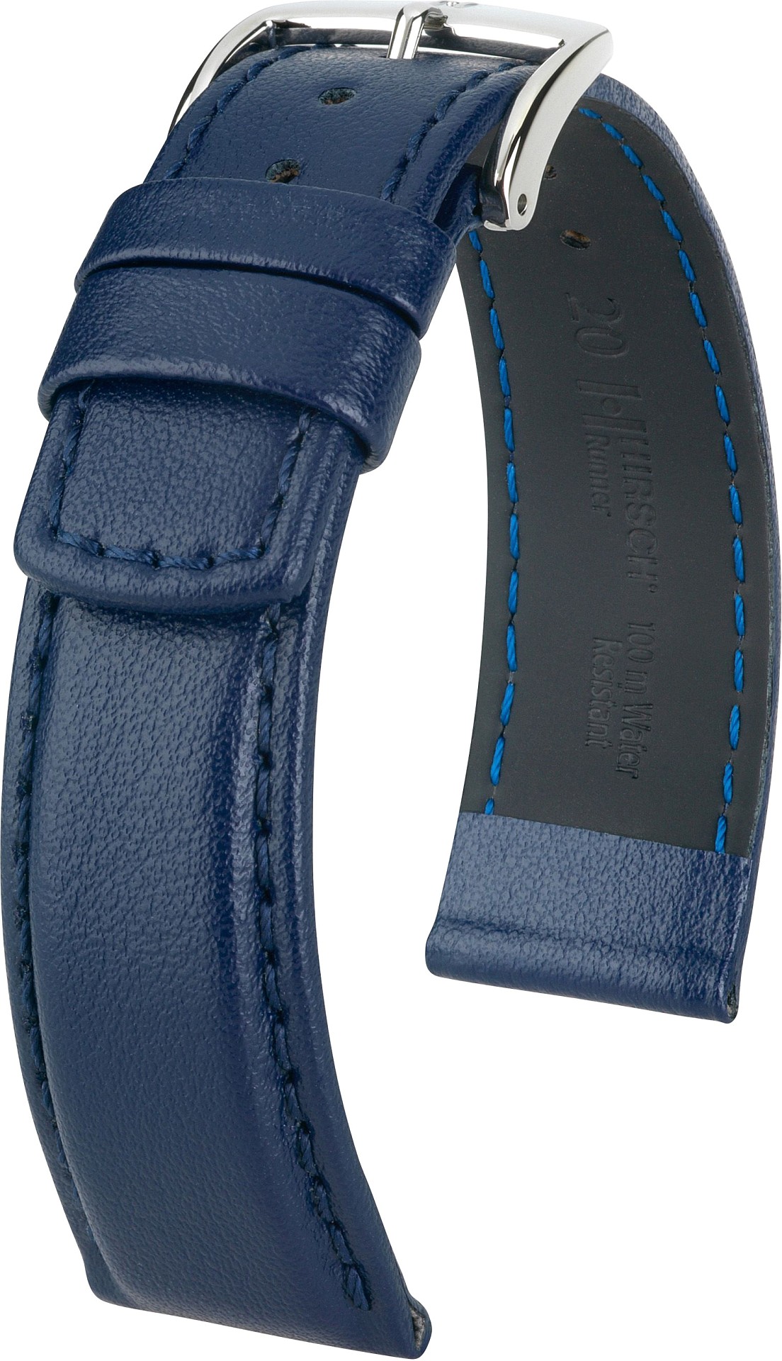   Uhrenarmband Hirsch Runner Dornschließe - Leder, glatt - blau 