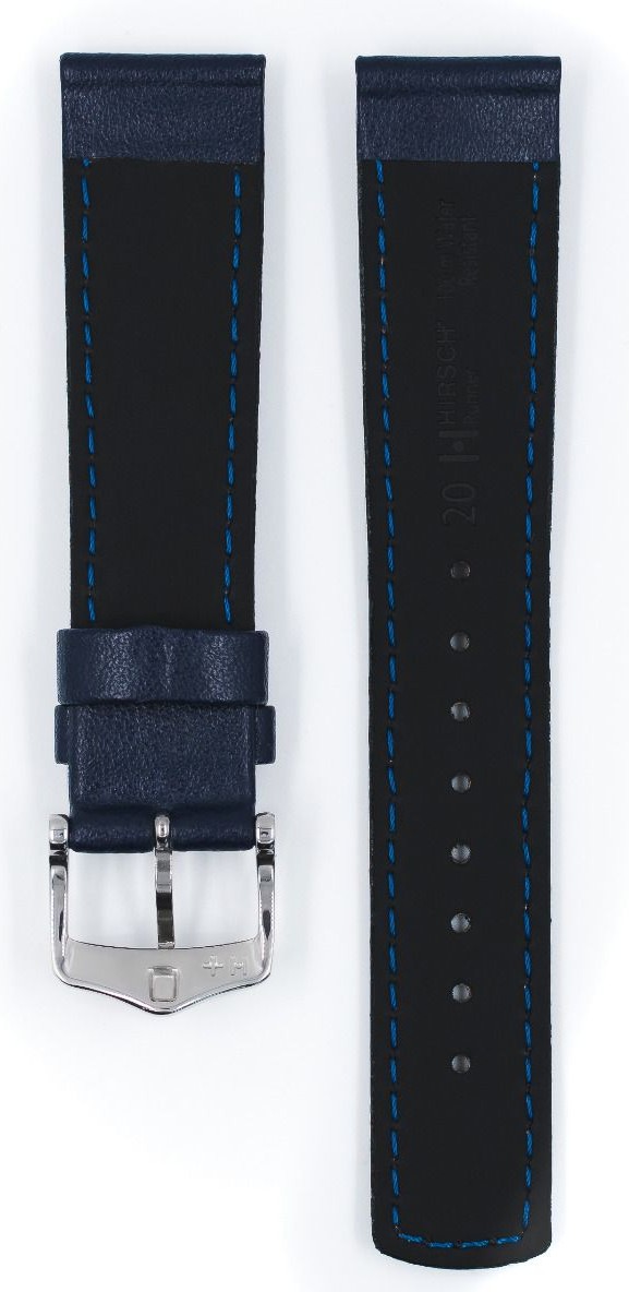  Uhrenarmband Hirsch Runner Dornschließe - Leder, glatt - blau 