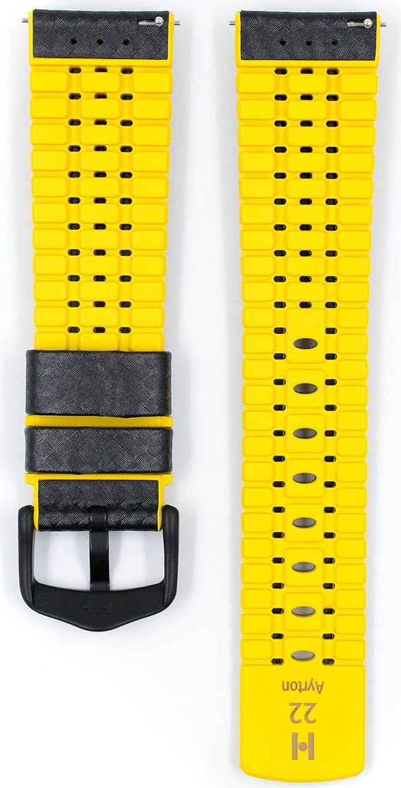   Uhrenarmband Hirsch Ayrton Dornschließe - Kautschuk, Leder, genarbt - schwarz/gelb mit schwarzer Naht 