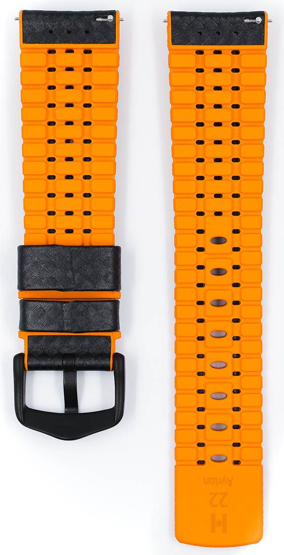   Uhrenarmband Hirsch Ayrton Dornschließe - Kautschuk, Leder, genarbt - schwarz/orange mit schwarzer Naht 