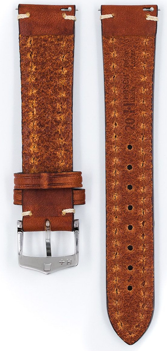   Uhrenarmband Hirsch Liberty Dornschließe - Kalb, Leder, Leder, extra stark - goldbraun mit weißer Naht 