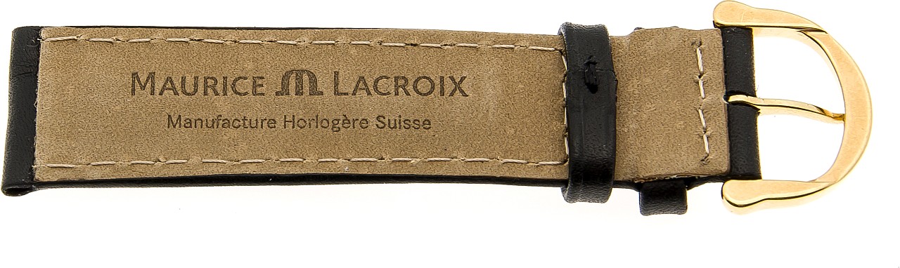   Uhrenarmband Maurice Lacroix Dornschließe - Leder, glatt - schwarz mit grauer Naht 