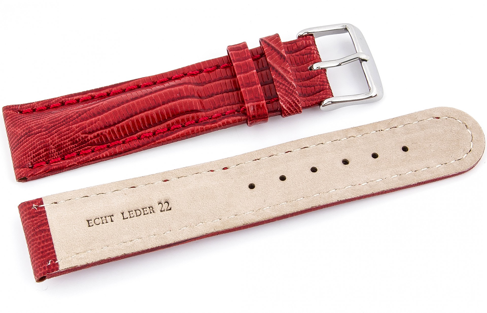   Uhrenarmband Texas Dornschließe - Leder, geprägt - rot 
