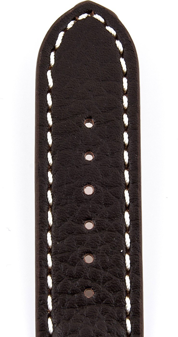   Uhrenarmband Eptide 17J Dornschließe - Extra gepolstert, Leder, genarbt - dunkelbraun mit weißer Naht 
