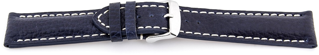   Uhrenarmband Eptide 17J Dornschließe - Extra gepolstert, Leder, genarbt - blau mit weißer Naht 