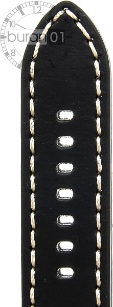   Uhrenarmband Dornschließe - Leder, extra stark - schwarz mit weißer Naht 