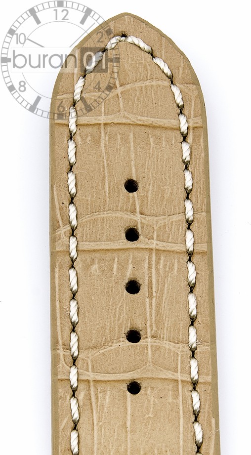   Uhrenarmband Kroko Look 17J Dornschließe - Leder, geprägt, Extra gepolstert - beige mit weißer Naht 