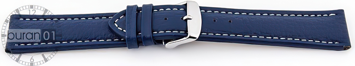   Uhrenarmband Eptide Dornschließe - Leder, genarbt - blau mit weißer Naht 