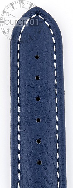   Uhrenarmband Eptide Dornschließe - Leder, genarbt - blau mit weißer Naht 