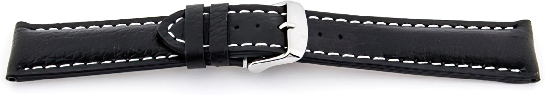   Uhrenarmband Eptide 17J Dornschließe - Extra gepolstert, Leder, genarbt - schwarz mit weißer Naht 