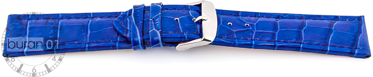   Uhrenarmband Kroko Look Dornschließe - Leder, geprägt - blau 