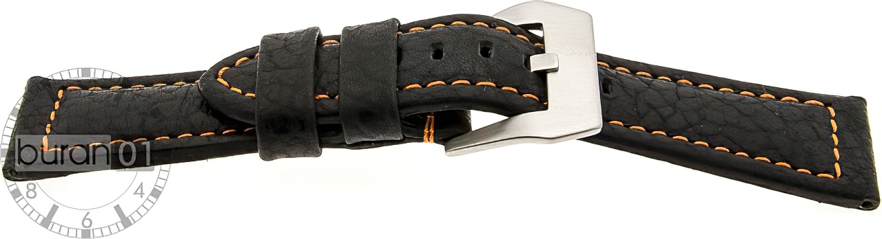   Uhrenarmband V-Form Eptide Dornschließe - Leder, genarbt - schwarz mit oranger Naht 