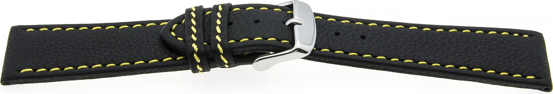   Uhrenarmband Kama Sport Dornschließe - Leder, genarbt - schwarz mit gelber Naht 