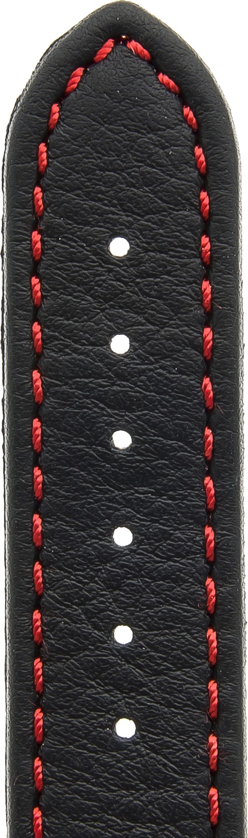   Uhrenarmband Kama Sport Dornschließe - Leder, genarbt - schwarz mit roter Naht 