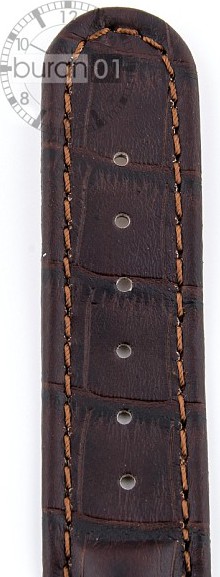  Uhrenarmband Kroko Look Dornschließe - Leder, geprägt - dunkelbraun mit brauner Naht 