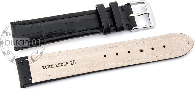   Uhrenarmband Kroko Look Dornschließe - Leder, geprägt - schwarz 