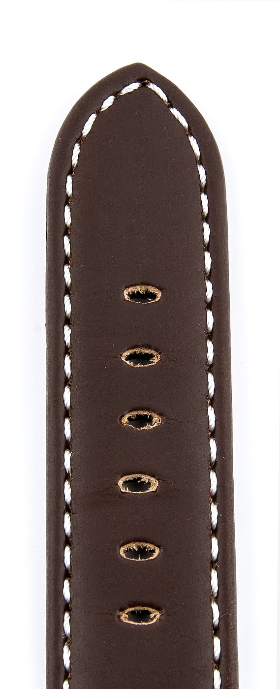   Uhrenarmband V-Form Dornschließe - Leder, glatt - dunkelbraun mit weißer Naht 