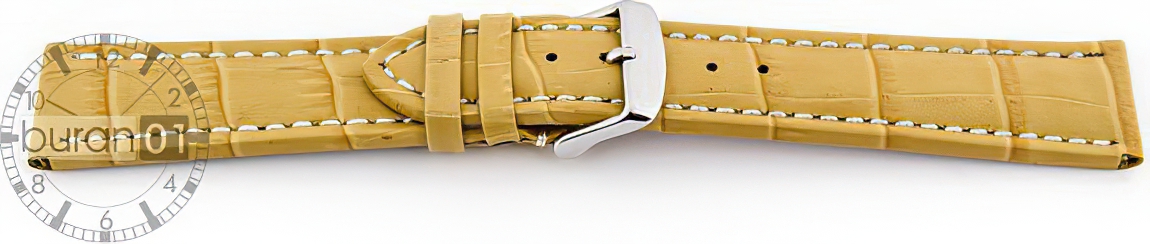   Uhrenarmband Kroko-Look V2 Dornschließe - Leder, geprägt - gelb mit weißer Naht 