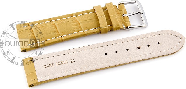   Uhrenarmband Kroko-Look V2 Dornschließe - Leder, geprägt - gelb mit weißer Naht 
