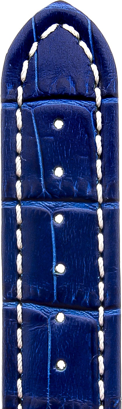   Uhrenarmband Kroko-Look V2 Dornschließe - Leder, geprägt, XXL-Größen - blau mit weißer Naht 