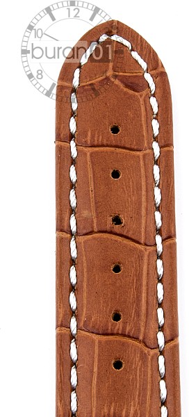  Uhrenarmband Kroko-Look V2 Dornschließe - Leder, geprägt, XXL-Größen - hellbraun mit weißer Naht 